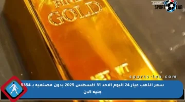 سعر الذهب عيار 24 اليوم الأحد 31 أغسطس 2025 بدون مصنعية بـ 5354 جنيه الآن